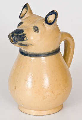 Rare Stoneware Dog's Head Pitcher, Stamped 