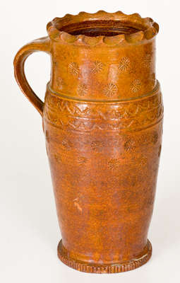 Rare Glazed Redware Mug, Stamped HF (Henry Fare, Berks County, PA, c1861-88)