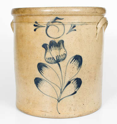 5 Gal. Ohio Stoneware Crock with Fine Slip-Trailed Floral Decoration