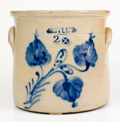 Two-Gallon CORTLAND, New York Stoneware Crock w/ Cobalt Floral Decoration