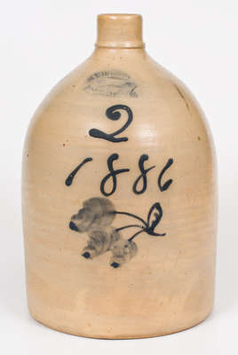 Rare Two-Gallon J. BURGER / ROCHESTER, N.Y. Stoneware Jug w/ Floral Decoration, 1886