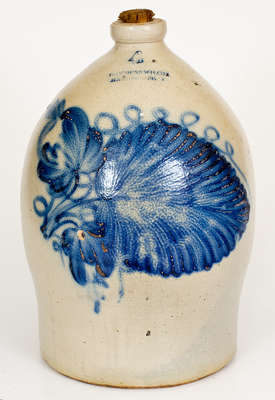 COWDEN & WILCOX / HARRISBURG, PA Stoneware Jug w/ Exceptional Leaf and Floral Decoration