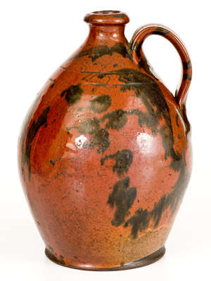 New England Redware Jug w/ Manganese Decoration