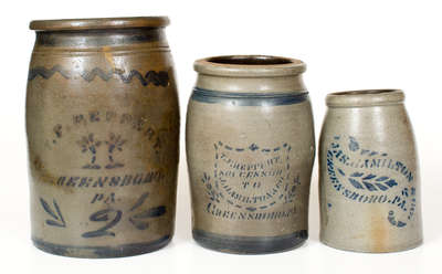 Lot of Three: Cobalt-Decorated Stoneware Jars, Greensboro, PA origin, circa 1875