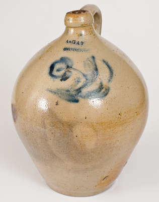 A. GAY / UTICA Ovoid Stoneware Jug w/ Cobalt Floral Decoration