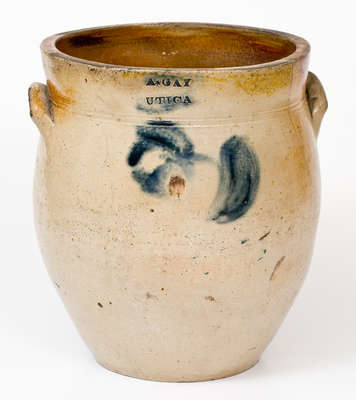 A. GAY / UTICA Stoneware Jar w/ Cobalt Floral Decoration