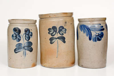 Lot of Three: Baltimore, MD Stoneware Jars w/ Cobalt Floral Decoration