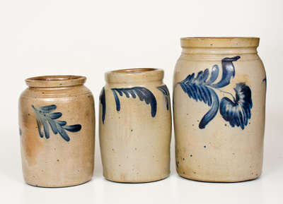 Lot of Three: Philadelphia, PA Stoneware Jars with Cobalt Decoration