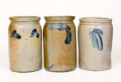 Lot of Three: 1/2 Gal. Baltimore, MD Stoneware Jars w/ Cobalt Decoration