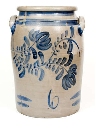 6 Gal. Western PA Stoneware Jar w/ Bold Cobalt Floral Decoration