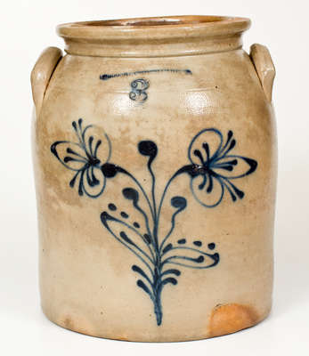 W. ROBERTS / BINGHAMTON, NY Stoneware Jar w/ Slip-Trailed Decoration