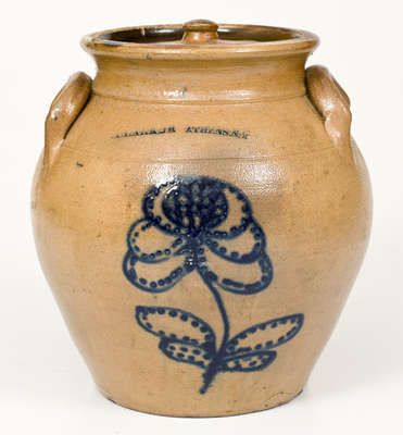 N. CLARK JR. / ATHENS, NY Ovoid Lidded Stoneware Jar w/ Slip-Trailed Decoration