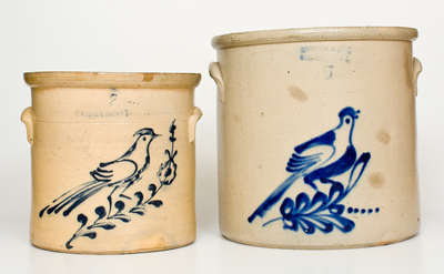 Lot of Two: New York Stoneware Bird-Decorated Crocks