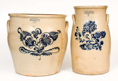 Lot of Two: J. & E. NORTON / BENNINGTON, VT Stoneware w/ Elaborate Slip-Trailed Floral Decorations