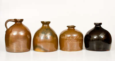 Lot of Four: Stoneware Syrup Jugs incl. BROOKLYN and CAMDEN, NY Advertising Examples