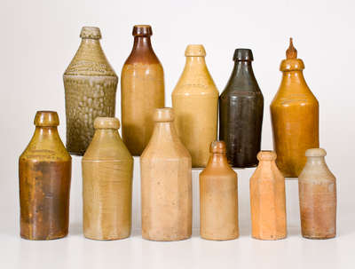 Lot of Eleven: Stoneware Bottles w/ Impressed Marks incl. W. SMITH (Greenwich, NY) Example