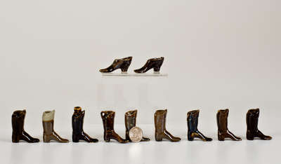 Lot of Eleven: Albany Slip Glazed Miniature Stoneware Footwear
