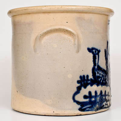 Rare and Fine J. & E. NORTON / BENNINGTON, VT Stoneware Crock w/ Double Deer and House Scene