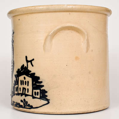 Rare and Fine J. & E. NORTON / BENNINGTON, VT Stoneware Crock w/ Double Deer and House Scene
