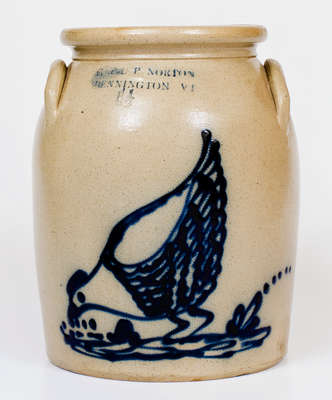 Exceptional E & L P NORTON / BENNINGTON, VT One-and-a-Half-Gallon Stoneware Chicken Jar