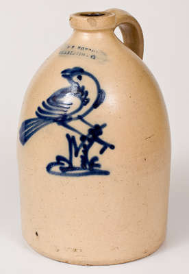 J. & E. NORTON / BENNINGTON VT Stoneware Jug w/ Cobalt Bird-on-Stump Design