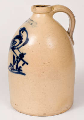 J. & E. NORTON / BENNINGTON VT Stoneware Jug w/ Cobalt Bird-on-Stump Design