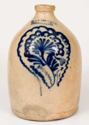 Rare J. & E. NORTON / BENNINGTON, VT Stoneware Jug w/ Elaborate Floral Decoration