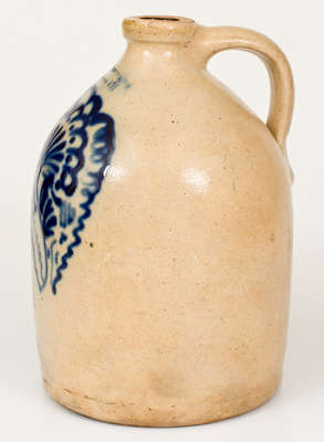 Rare J. & E. NORTON / BENNINGTON, VT Stoneware Jug w/ Elaborate Floral Decoration