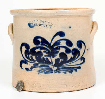 One-Gallon J. & E. NORTON / BENNINGTON, VT Stoneware Crock w/ Elaborate Floral Decoration