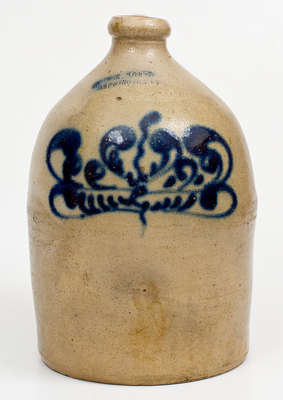 One-Gallon J. & E. NORTON / BENNINGTON, VT Stoneware Jug w/ Cobalt Foliate Decoration