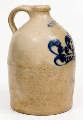 One-Gallon J. & E. NORTON / BENNINGTON, VT Stoneware Jug w/ Cobalt Foliate Decoration