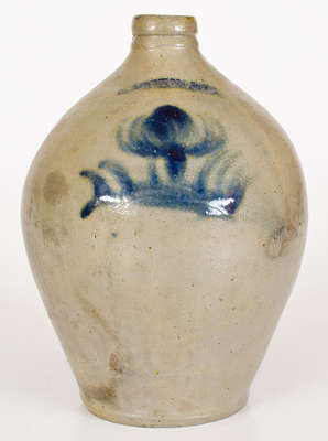 One-Gallon L. NORTON. & Co. Stoneware Jug w/ Cobalt Floral Decoration