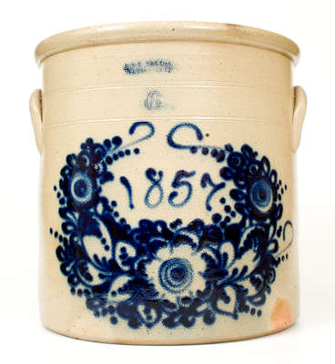 Exceptional Six-Gallon J. & E. NORTON / BENNINGTON, VT Crock w/ Floral Wreath and 1857 Date