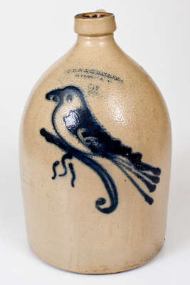 Two-Gallon O.L. & A.K. BALLARD. / BURLINGTON. VT Stoneware Jug w/ Large Cobalt Bird