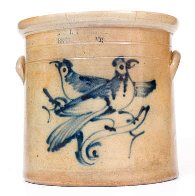 Three-Gallon E. & L. P. NORTON / BENNINGTON, VT Stoneware Double Bird Crock