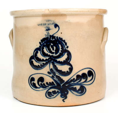 Unusual Three-Gallon J. & E. NORTON / BENNINGTON VT Stoneware Crock w/ Floral Decoration