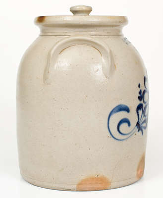 J. & E. NORTON / BENNINGTON, VT Stoneware Lidded Jar w/ Cobalt Floral Decoration