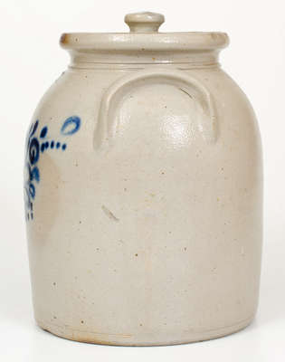 J. & E. NORTON / BENNINGTON, VT Stoneware Lidded Jar w/ Cobalt Floral Decoration
