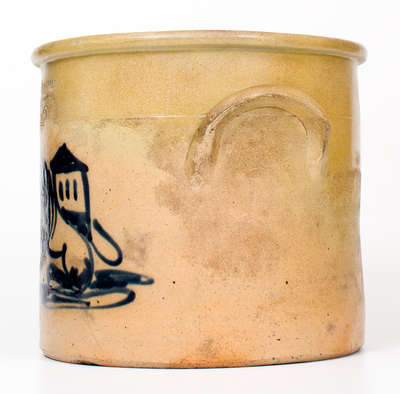 Rare J. & E. NORTON / BENNINGTON, VT Stoneware Crock w/ Cobalt Lion and House Motif