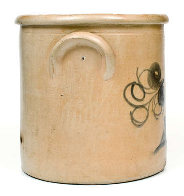 Four-Gallon O.L. & A.K. BALLARD. / BURLINGTON, VT Stoneware Crock w/ Elaborate Floral Decoration