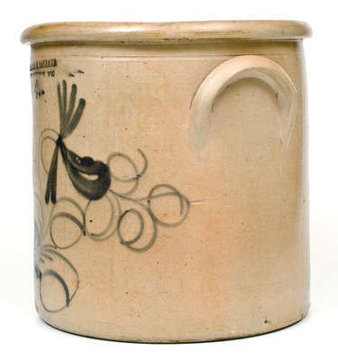 Four-Gallon O.L. & A.K. BALLARD. / BURLINGTON, VT Stoneware Crock w/ Elaborate Floral Decoration