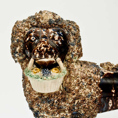 Flint Enamel Figure of a Spaniel, attributed to Lyman, Fenton & Co., Bennington, VT, circa 1849-1858