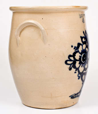 Exceptional Four-Gallon J. & E. NORTON / BENNINGTON, VT Stoneware Jar w/ Elaborate Flowering Urn