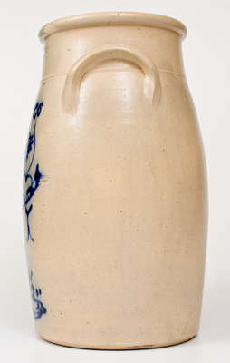 Very Rare Three-Gallon J. & E. NORTON / BENNINGTON, VT Stoneware Churn w/ Cobalt Bird-on-Stump Design