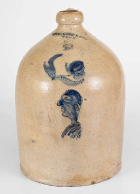 Very Rare I. SEYMOUR & SON. / TROY Stoneware Jug w/ Incised Man's Bust