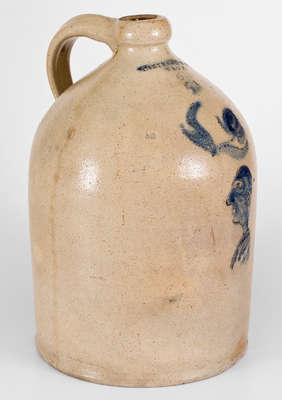 Very Rare I. SEYMOUR & SON. / TROY Stoneware Jug w/ Incised Man's Bust