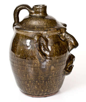 Alkaline-Glazed Stoneware Face Jug, Signed 