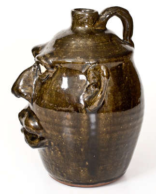 Alkaline-Glazed Stoneware Face Jug, Signed 