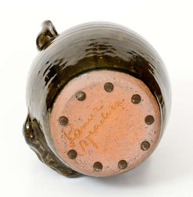 Alkaline-Glazed Stoneware Face Jug, Signed 