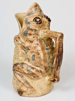 Rare Anna Pottery Cobalt-and-Manganese-Decorated Stoneware Frog Pitcher